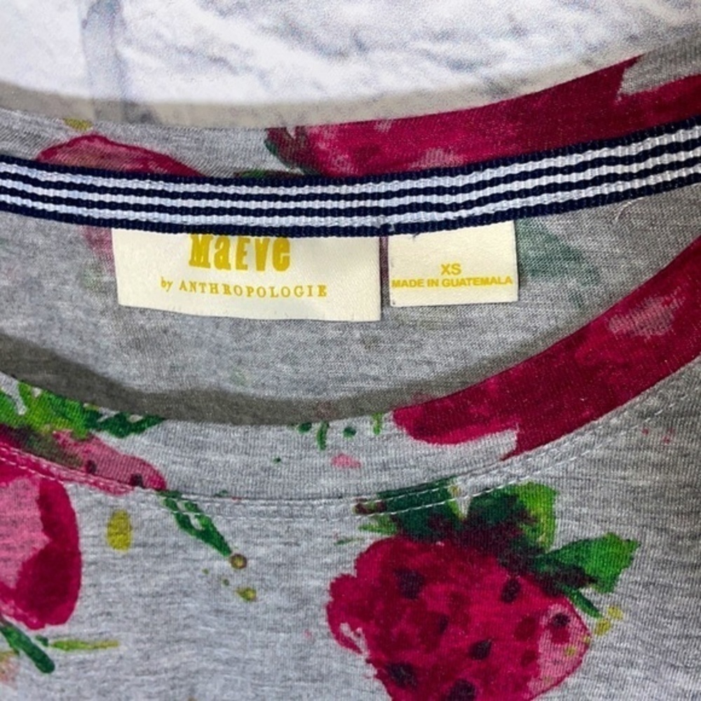 Anthropologie Maeve Strawberry Watercolor Abstract Soft Casual Graphic Tee Shirt - Picture 8 of 9